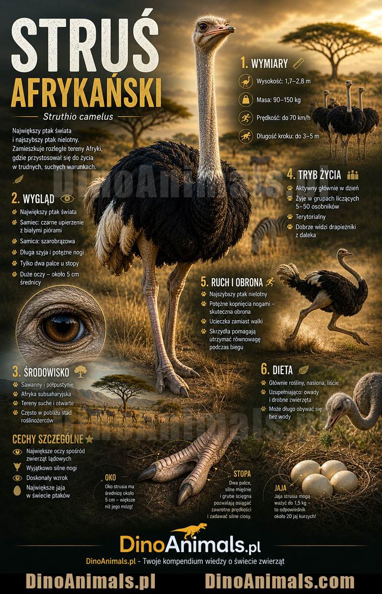 Struś afrykański Infografika by DinoAnimals.pl