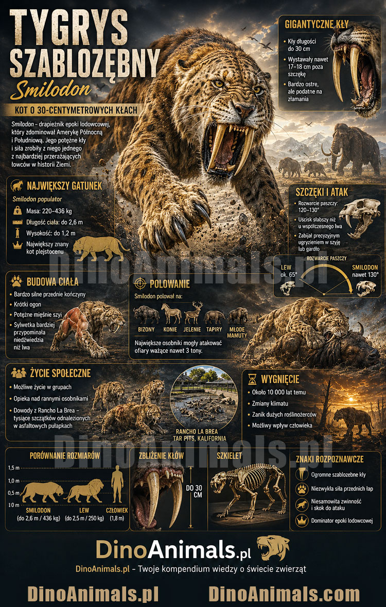 Smilodon Infografika by DinoAnimals.pl