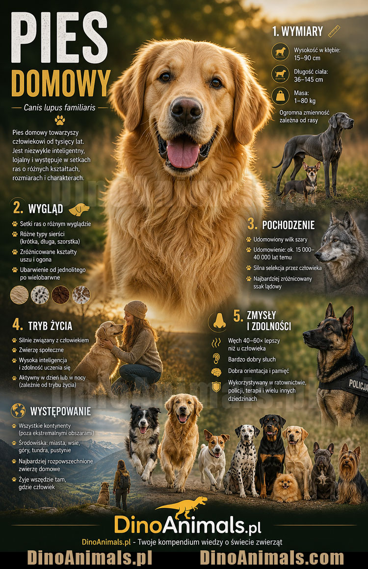 Pies domowy (Canis lupus familiaris) Infografika by DinoAnimals.pl