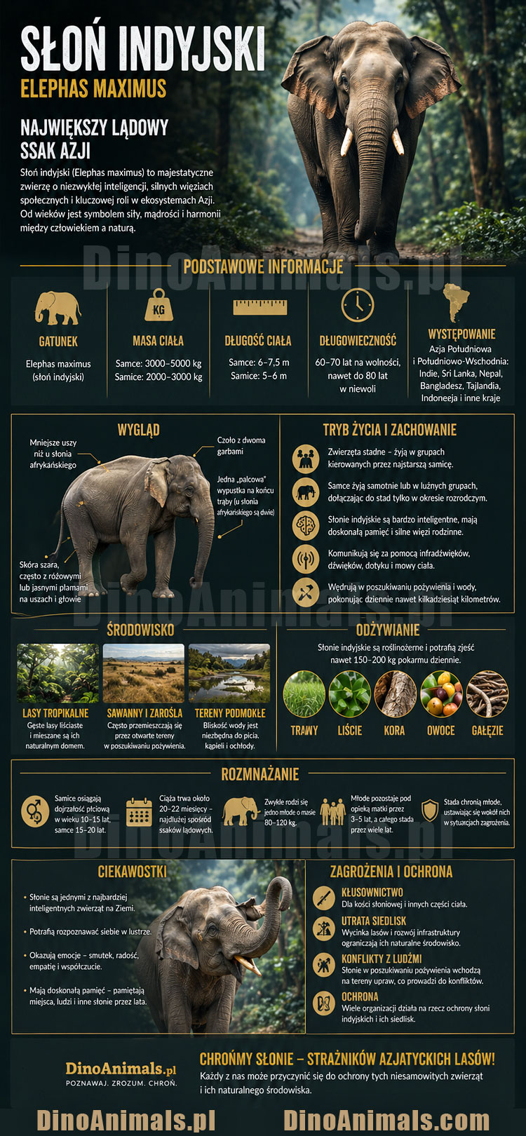 Słoń indyjski Infografika by DinoAnimals.pl