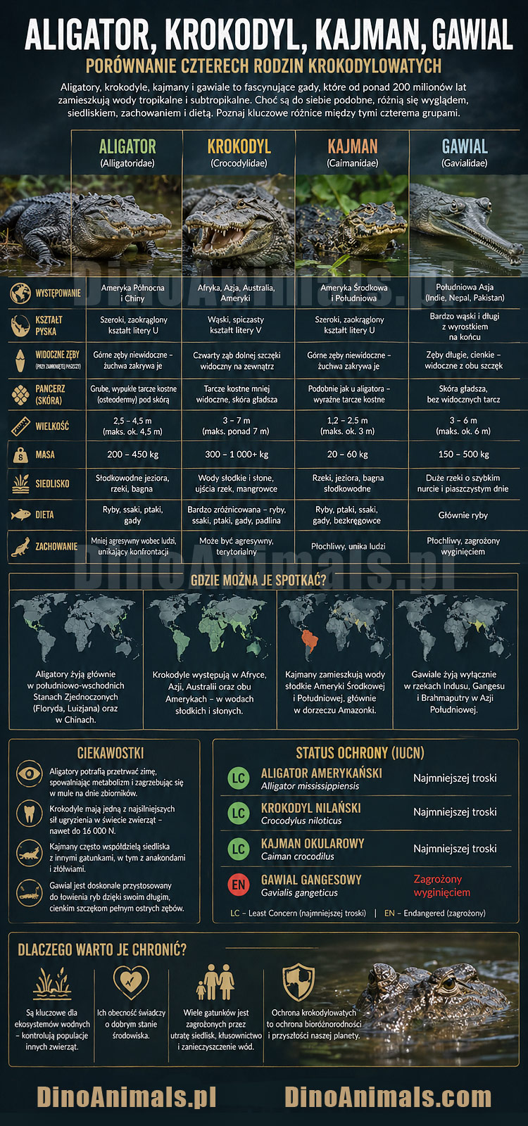 Aaligator krokodyl kajman gawial Infografika by DinoAnimals.pl