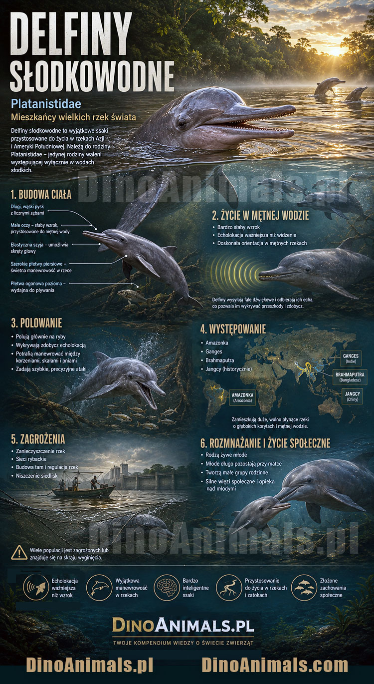 Delfiny slodkowodne Infografika by DinoAnimals.pl