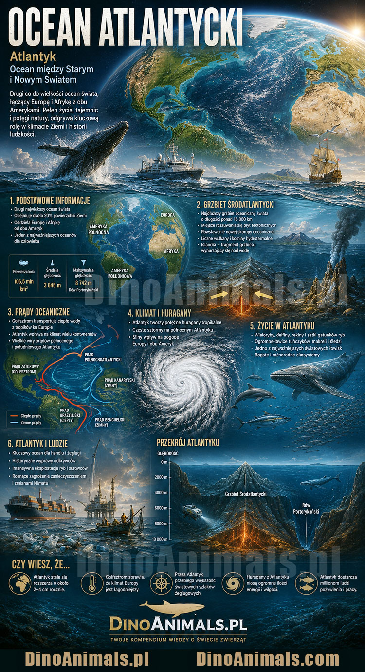 Ocean Atlantycki Infografika by DinoAnimals.pl