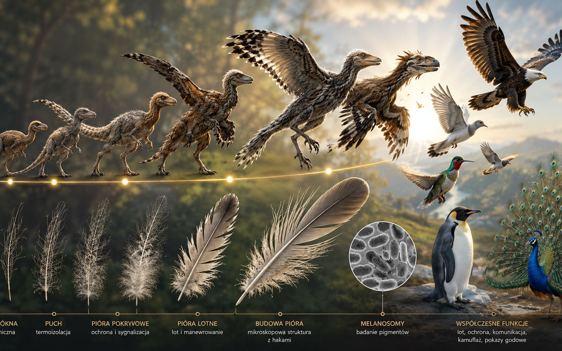 Ewolucja piór – jak dinozaury dały początek ptakom